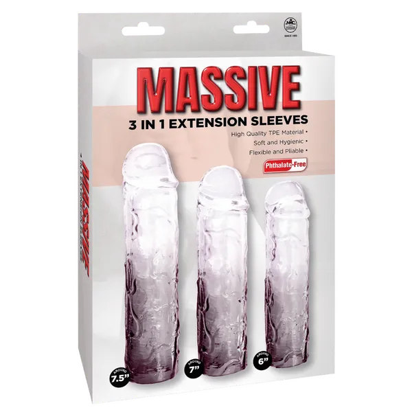 Excellent Power Male Sex Toys Massive 3 in 1 Extension Sleeve Kit Multiple Colours