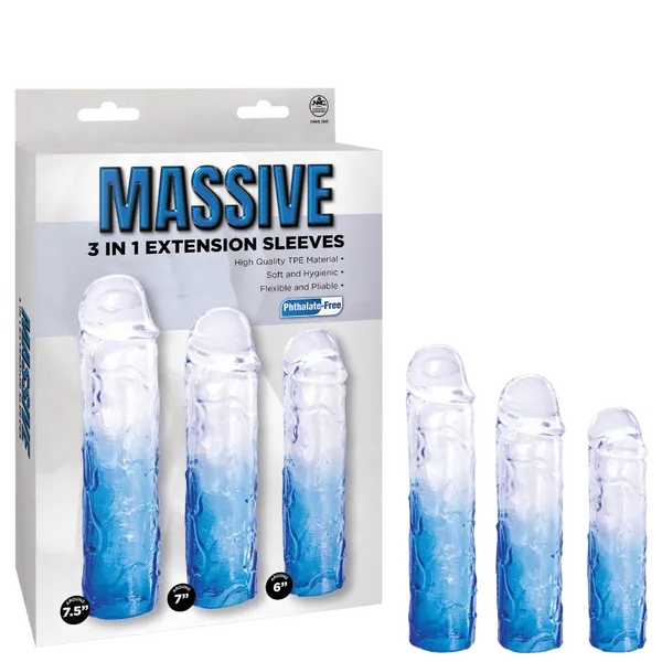 Excellent Power Male Sex Toys Massive 3 in 1 Extension Sleeve Kit Multiple Colours